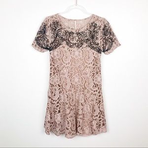 Free People Lace Tan Black Fit‎ & Flare Dress S